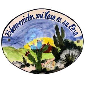 Hand Painted Pottery Welcome to my Home Wall Sign Cactus Oval Plaque